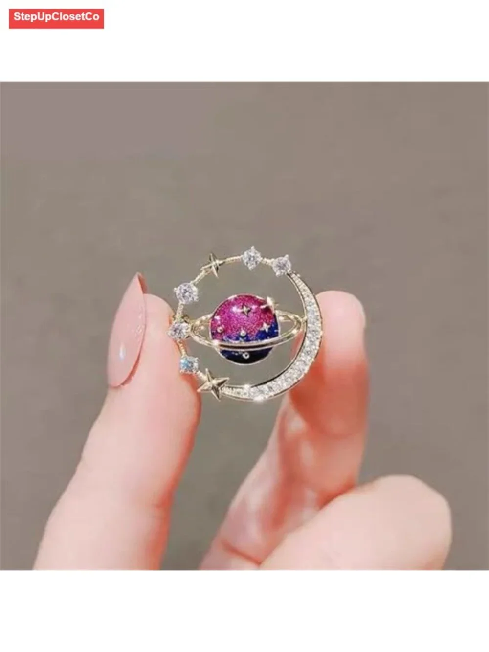Celestial Enamel Brooch Pin 18K Gold Plated Cubic Zirconia Star Moon Lapel Pin